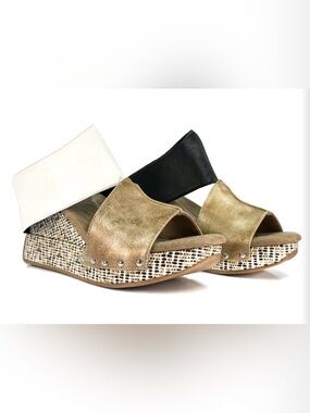 Modzori Virginia 2 Reversible Wedge Sandals Gold Black White Size 6